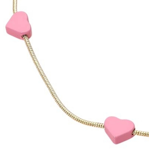 Pink Flat Heart Chain Pendant Necklace Charm Station Jewelry Gold - Picture 3 of 3